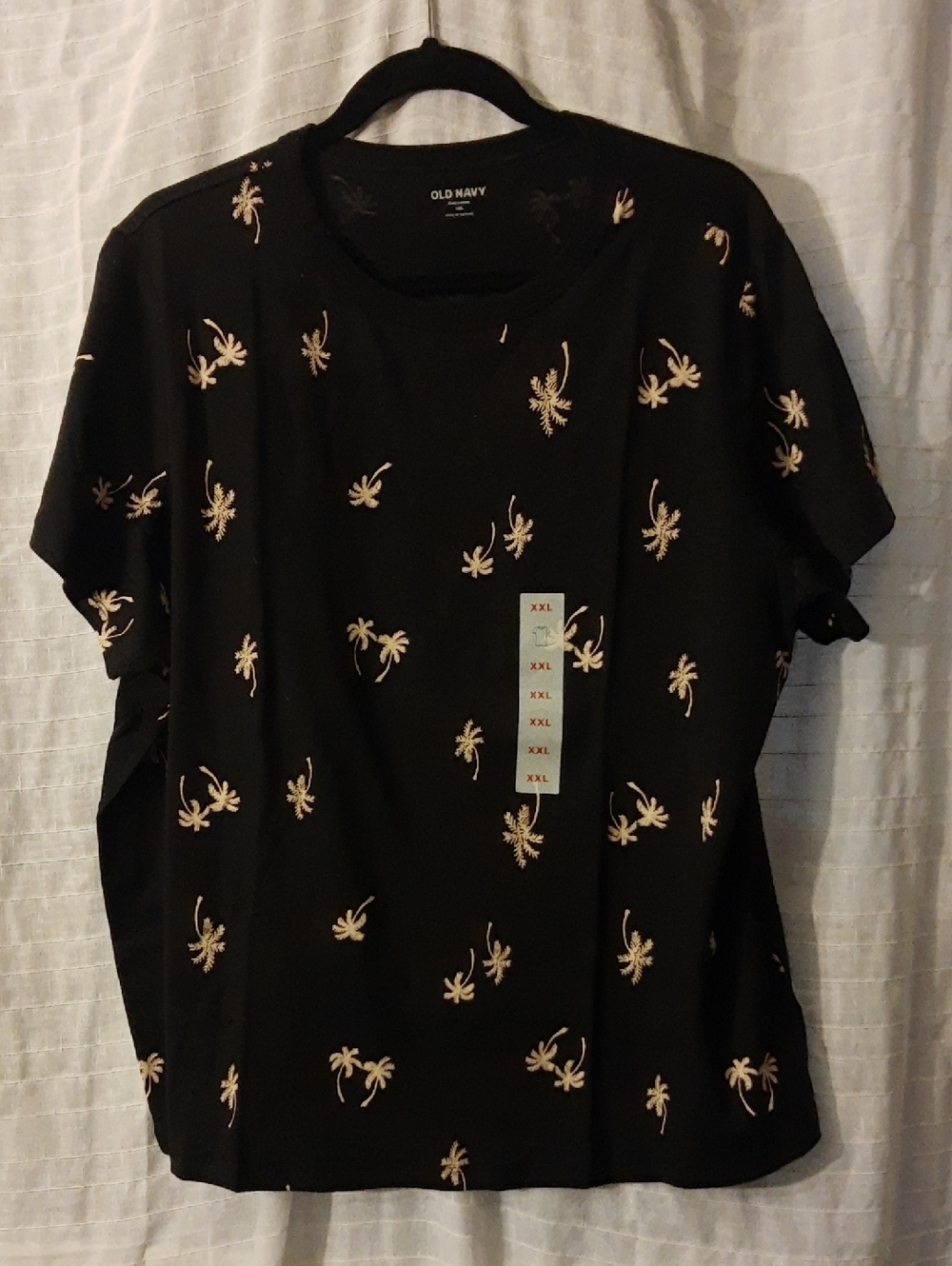Old Navy Black Short Sleeve Tee with Cream Palm Motifs